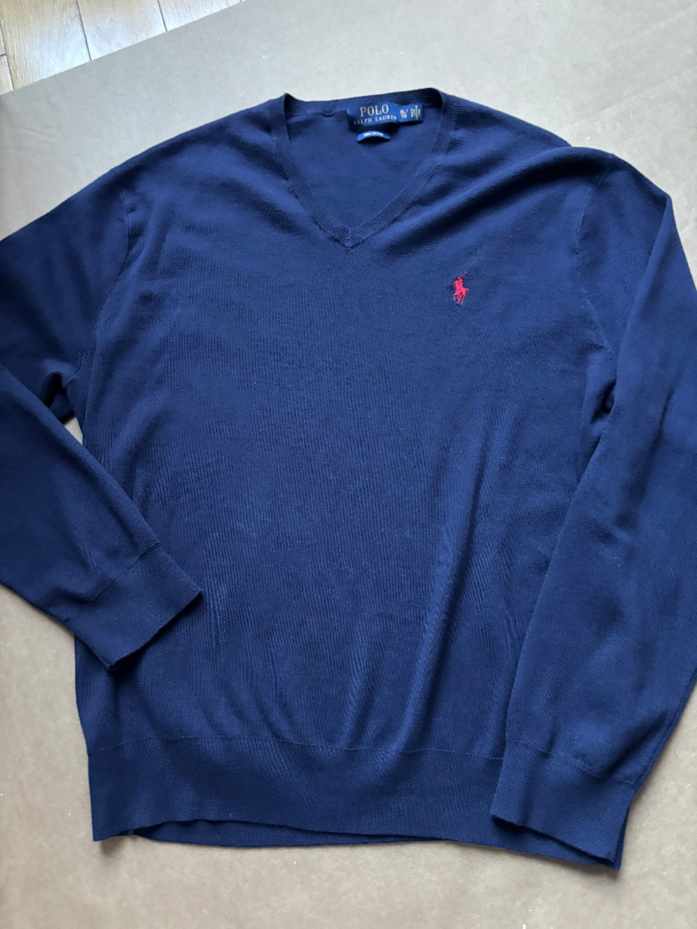 Polo Ralph Lauren Men's XL V-Neck Sweater Pima Cotton Blue Red Pony Logo